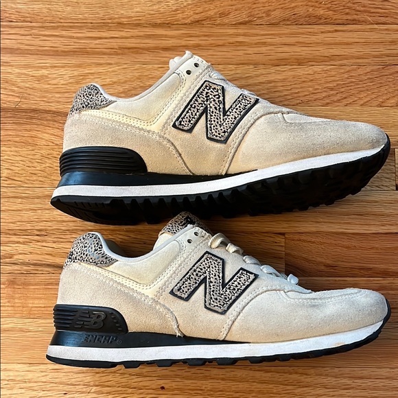 New Balance 574 Cream and animal print Women's Shoes - Picture 4 of 11